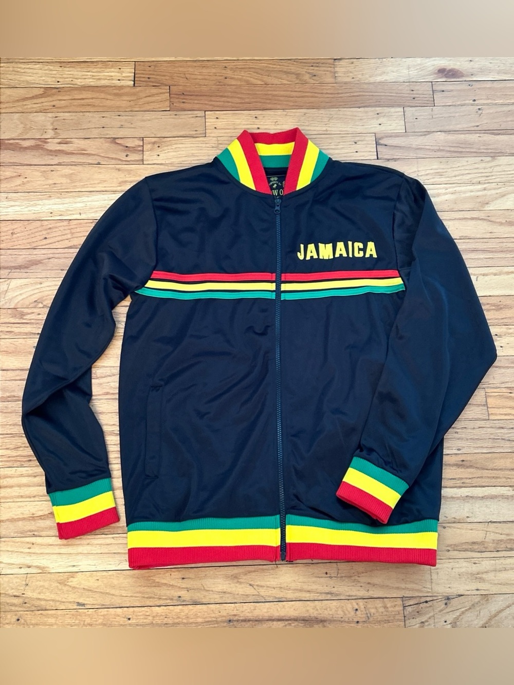 Show Off Collection Jamaica Jogger Track Jacket Black Zip Up Medium